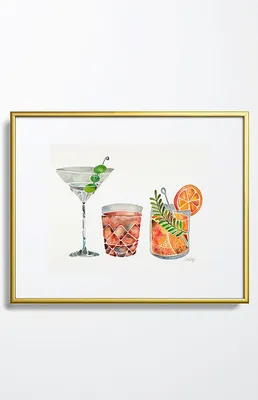 Cocktail Metal Framed Art Print Gold 8" x 10"