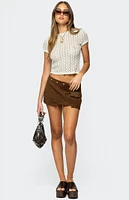 Edikted Asymmetric Studded Faux Suede Mini Skort