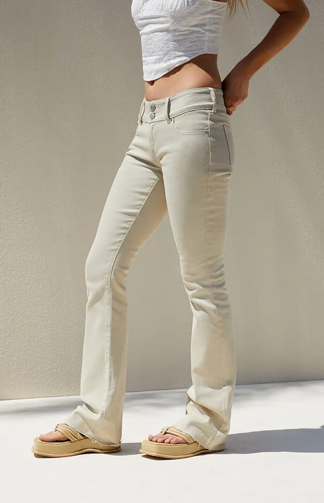 Beige Stretch Wide Waistband Low Rise Bootcut Jeans