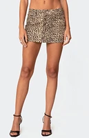 Edikted Leopard Printed Denim Mini Skirt