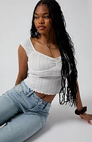 Pacsun Casey Bow Embroidery Low Rise Baggy Jeans Light Indigo