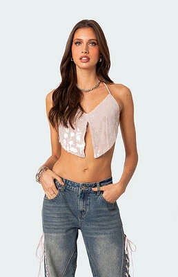 Edikted Confetti Sequin Open Back Crop Top