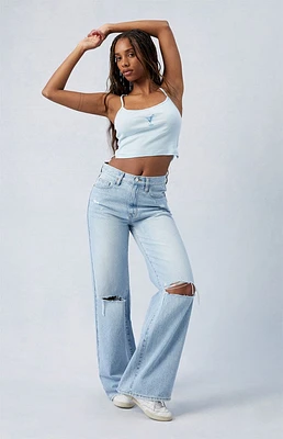 PacSun Light Indigo Ripped Dakota Mid Rise Baggy Jeans