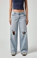 Pacsun Casey Ripped Knee Low Rise Baggy Jeans Light Indigo