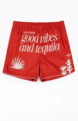 Los Sundays Red Good Vibes 5" Swim Trunks