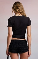 Third Charm Black Ruffle Micro Shorts