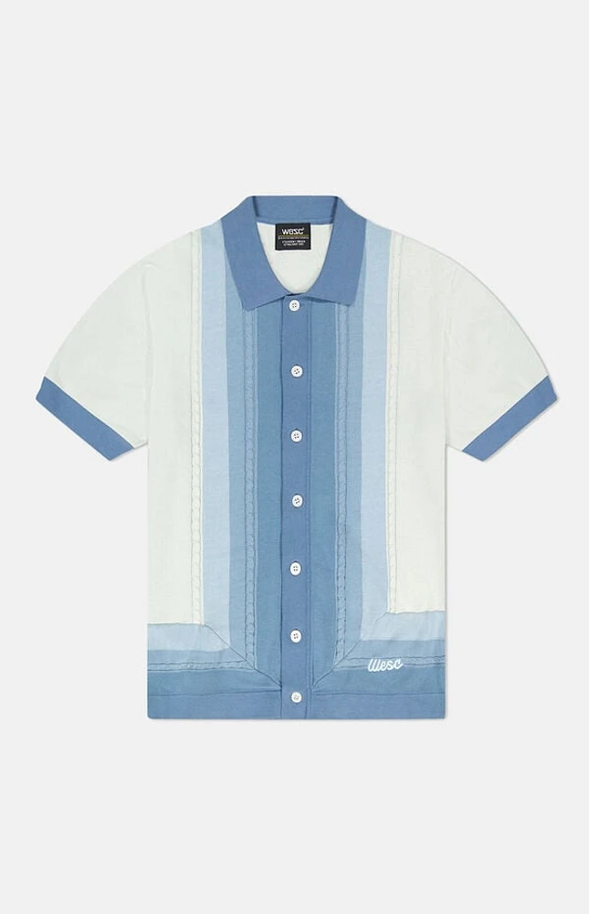 WeSC America Inc Blue Border Short Sleeve Polo Cardigan