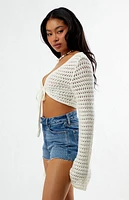 Your Favorite Laguna Crochet Tie Front Long Sleeve Top