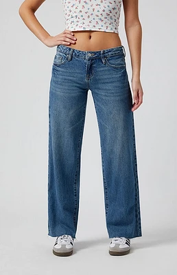 Pacsun Dark Indigo Button Pocket Low Rise Girlfriend Jeans