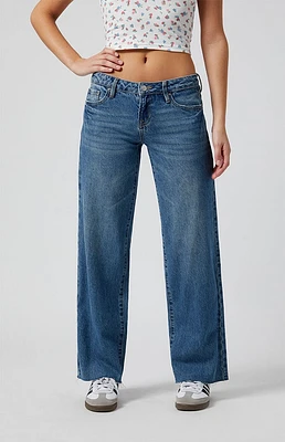 PacSun Dark Indigo Button Pocket Low Rise Girlfriend Jeans