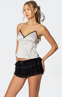 Edikted Polka Dot Satin Lace Trim Top