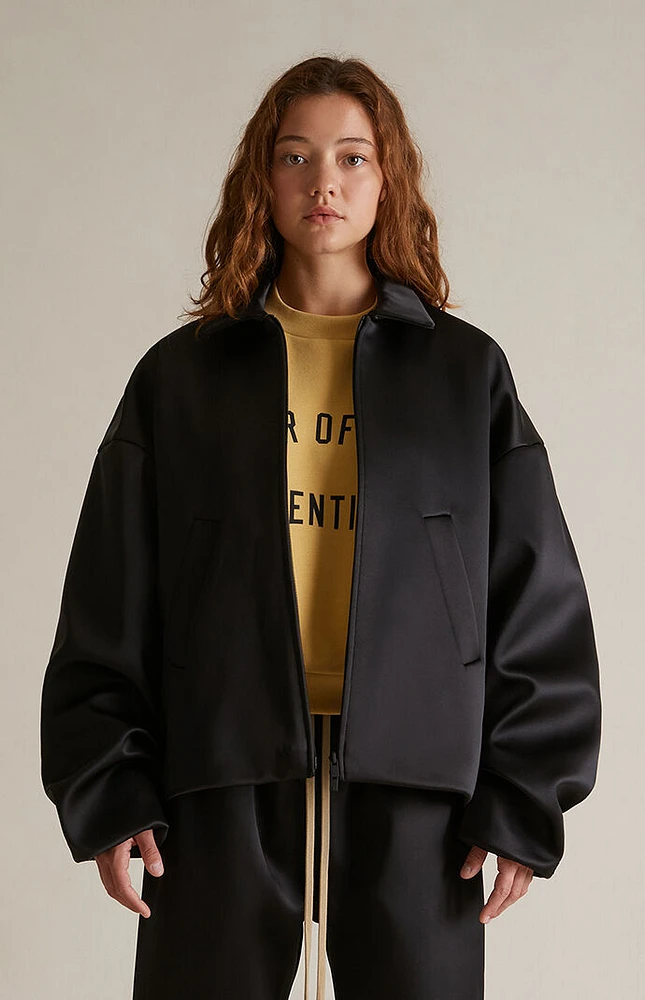 Fear of God Essentials Women's Black Satin Bomber Jacket