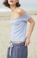 John Galt White & Light Blue Striped Bonnie Off-The-Shoulder Top