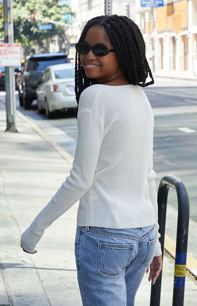 White V-Neck Sweater