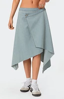 Edikted Asymmetric Wrapped Denim Midi Skirt