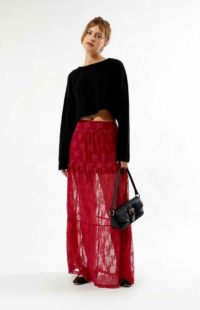 Daisy Street Red Lace Maxi Skirt