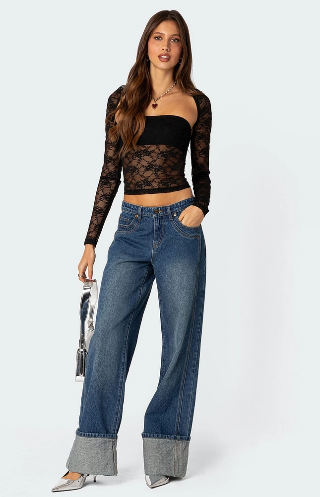 Edikted Addison Sheer Lace Tube Top & Shrug Two Piece Set