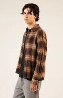 PacSun Black & Brown Washed Cropped Flannel Shirt