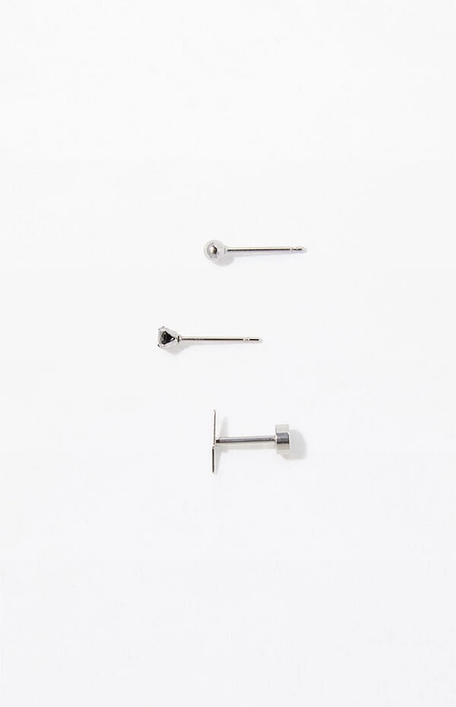 Pacsun 3 Piece Silver Lighting Bolt Earrings