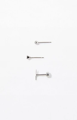 Pacsun 3 Piece Silver Lighting Bolt Earrings