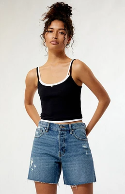 Pacsun Eco Dark Indigo Ripped High Waisted Relaxed Jorts