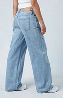 Pacsun Eco Light Indigo Glitter Low Rise Baggy Jeans