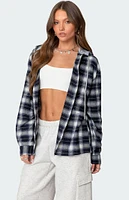 Edikted Plaid Hooded Button Up Shirt