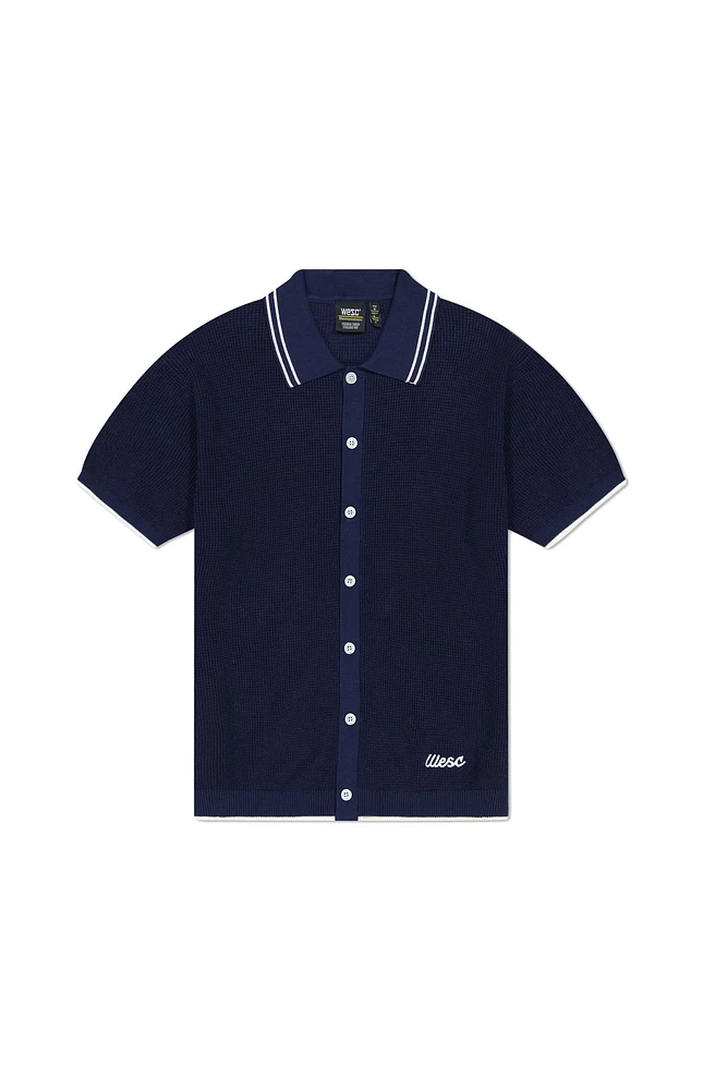 WeSC America Inc Dark Blue Polo Collar Cardigan Shirt