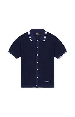 Dark Blue Polo Collar Cardigan Shirt