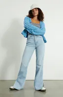 PacSun Eco Light Blue Slit High Waisted Bootcut Jeans