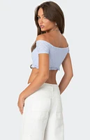 Edikted Off Shoulder Eyelet Crop Top