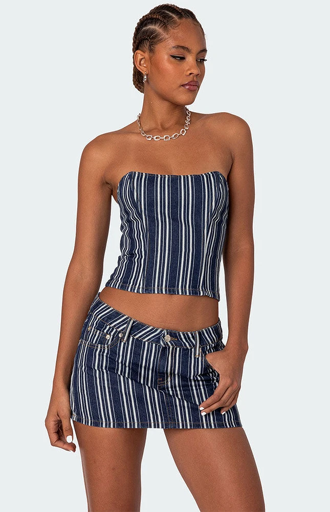 Edikted Inez Striped Denim Corset