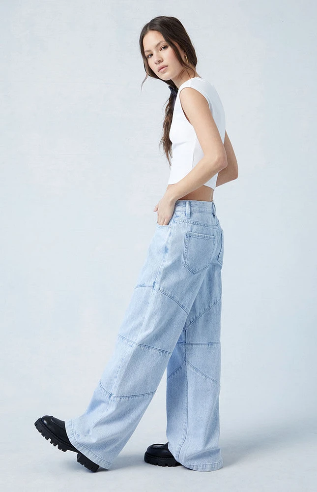 Eco Light Indigo Seamed Low Rise Baggy Jeans