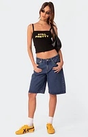 Oversized Low Rise Denim Bermuda Shorts