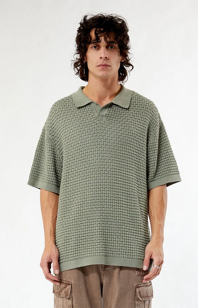 Olive Open Knit Polo Shirt