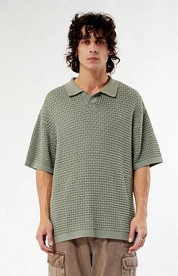 Olive Open Knit Polo Shirt