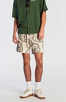 Pacsun Tan Floral Embroidered Linen Volley Shorts