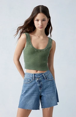 PacSun Eco Medium Indigo Asymmetrical High Waisted Relaxed Jorts