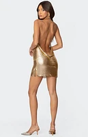 Edikted Backless Chainmail Cowl Neck Mini Dress