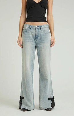 Pacsun Lena Light Indigo Bow Low Rise Super Baggy Jeans