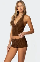 Edikted Sloane Faux Suede Halter Top