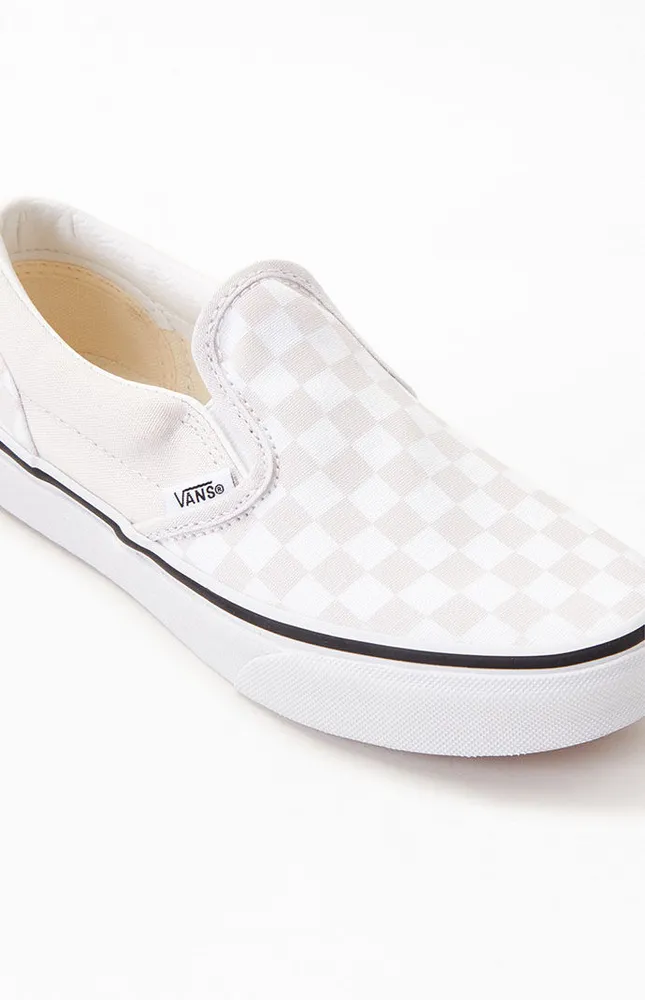 Kids White & Light Pink Checker Classic Slip-On Shoes
