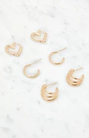 LA Hearts 3 Pack Heart Hoop Earrings