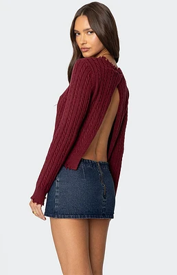 Edikted Split Open Back Cable Knit Sweater