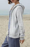 John Galt Silver Cable Knit Zip Up Sweater Hoodie