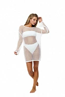 VYB White Crochet Long Sleeve Tunic Dress