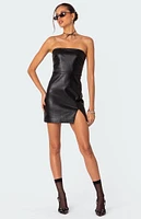 Moon Sign Faux Leather Mini Dress