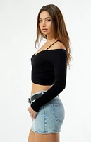 LA Hearts Off-The-Shoulder Wrap Long Sleeve Sweater