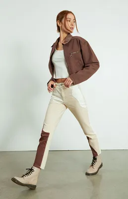 PacSun Eco Tan & Brown Paneled Mom Jeans