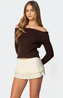 Edikted Glenn Fold Over Cable Knit Sweater